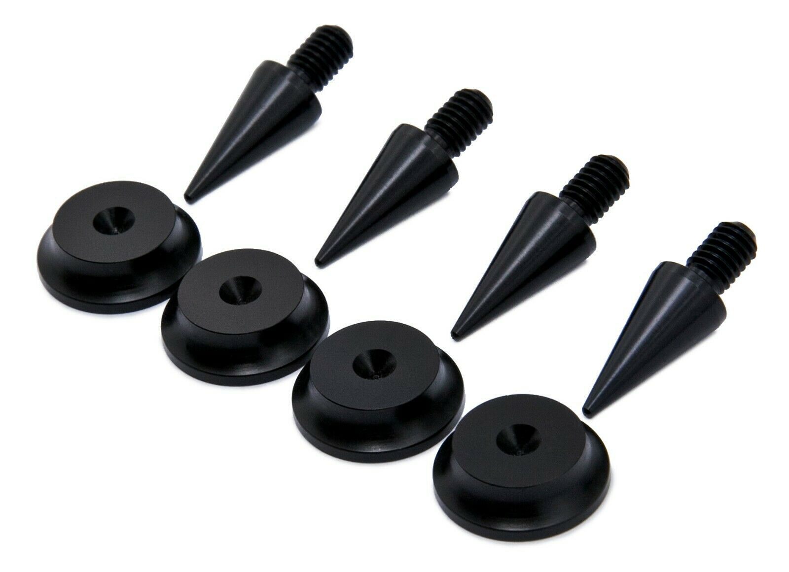 M8 Black Aluminium Speaker Spikes + 20mm 5Radius Spikes Pads / Shoes